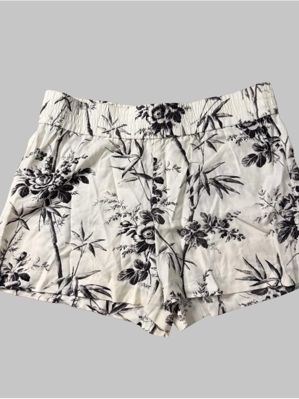 LOFT High-Waist Floral Print Shorts - Ivory and Black